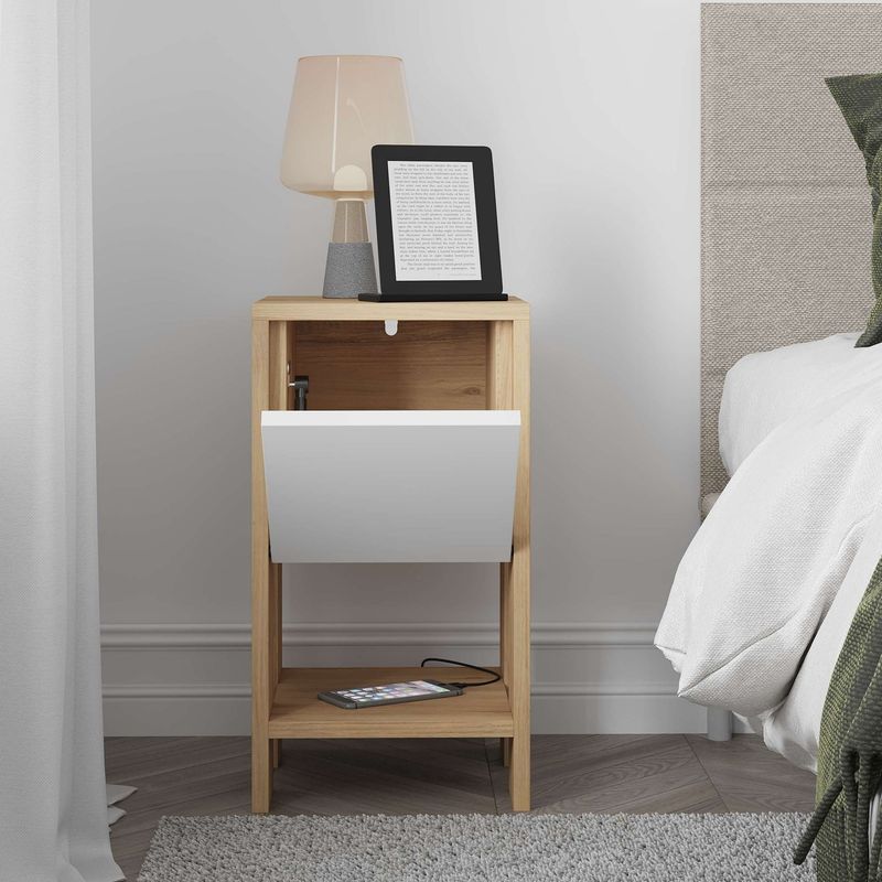 Casa si Gradina - Mobilier - Comode si corpuri - Noptiere - Noptiera, Hanah Home, pal melaminat, stejar safir si alb, 30x55x30 cm - Infinity.ro