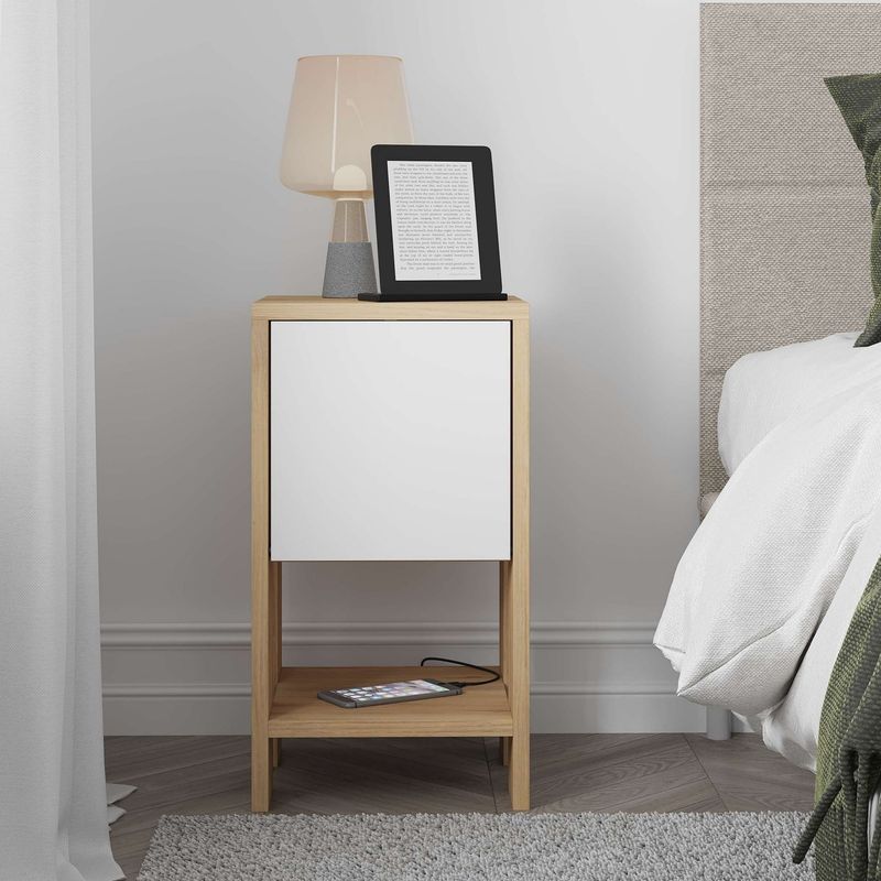 Casa si Gradina - Mobilier - Comode si corpuri - Noptiere - Noptiera, Hanah Home, pal melaminat, stejar safir si alb, 30x55x30 cm - Infinity.ro