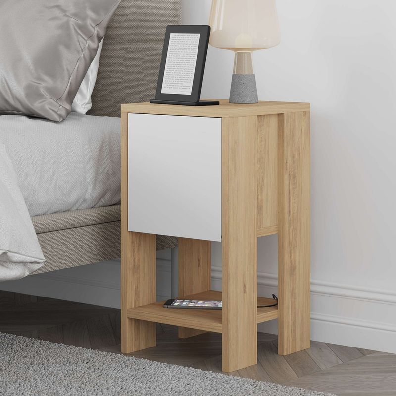 Casa si Gradina - Mobilier - Comode si corpuri - Noptiere - Noptiera, Hanah Home, pal melaminat, stejar safir si alb, 30x55x30 cm - Infinity.ro