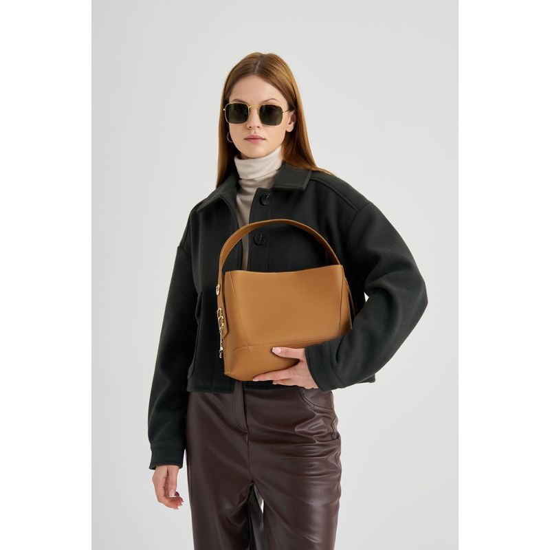 Fashion, accesorii si bijuterii - Femei - Accesorii femei - Genti si rucsacuri femei - Geanta de umar, Lucky Bees, piele polivinilica, mustar, 25x11x20 cm - Infinity.ro