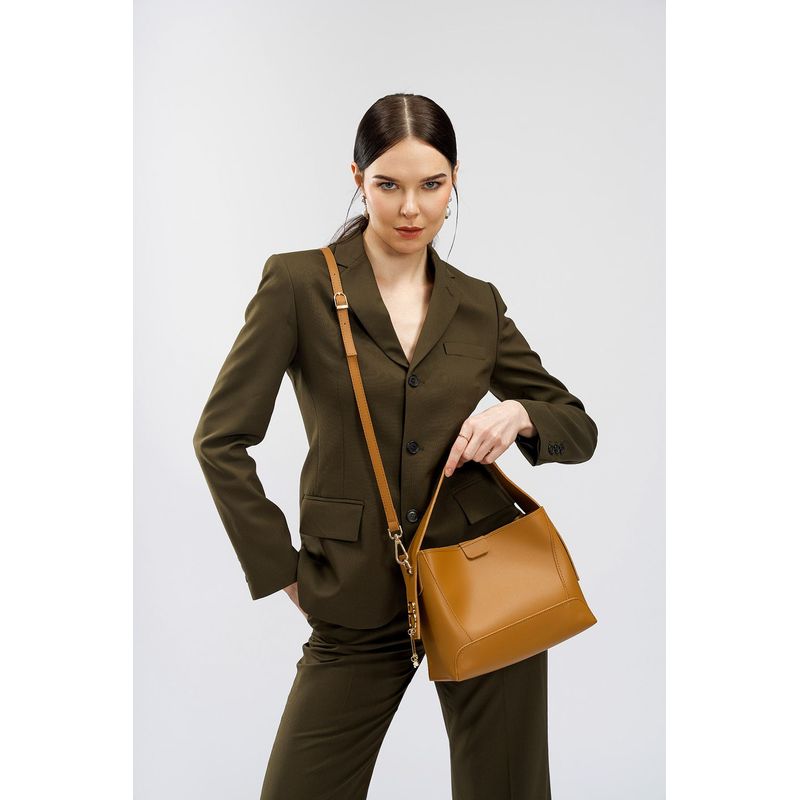 Fashion, accesorii si bijuterii - Femei - Accesorii femei - Genti si rucsacuri femei - Geanta de umar, Lucky Bees, piele polivinilica, mustar, 25x11x20 cm - Infinity.ro