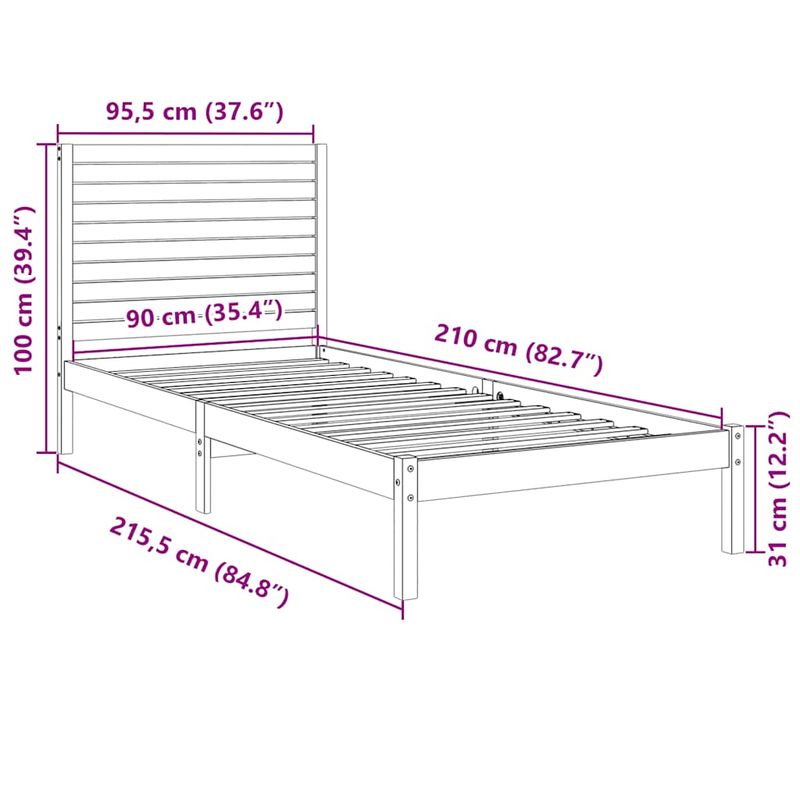 Casa si Gradina - Mobilier - Paturi si accesorii - Paturi - Cadru pat foarte lung fara saltea, alb, 90x210 cm lemn masiv - Infinity.ro
