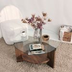 Casa si Gradina - Mobilier - Mese si birouri - Masute de cafea - Masuta de cafea, Hanah Home, lemn masiv si sticla, nuc, 75x75x40 cm - Infinity.ro