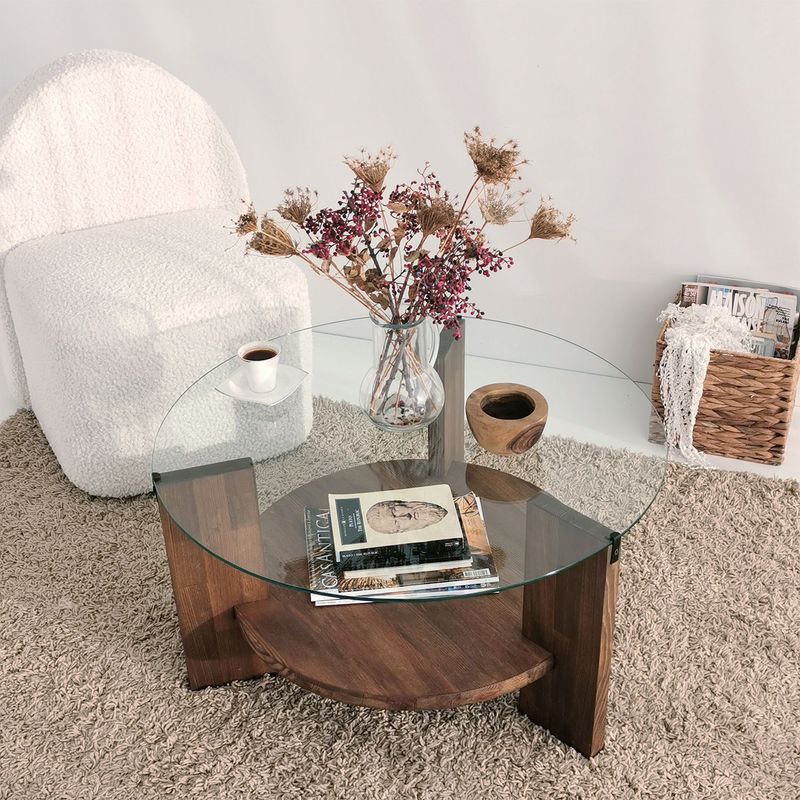Casa si Gradina - Mobilier - Mese si birouri - Masute de cafea - Masuta de cafea, Hanah Home, lemn masiv si sticla, nuc, 75x75x40 cm - Infinity.ro