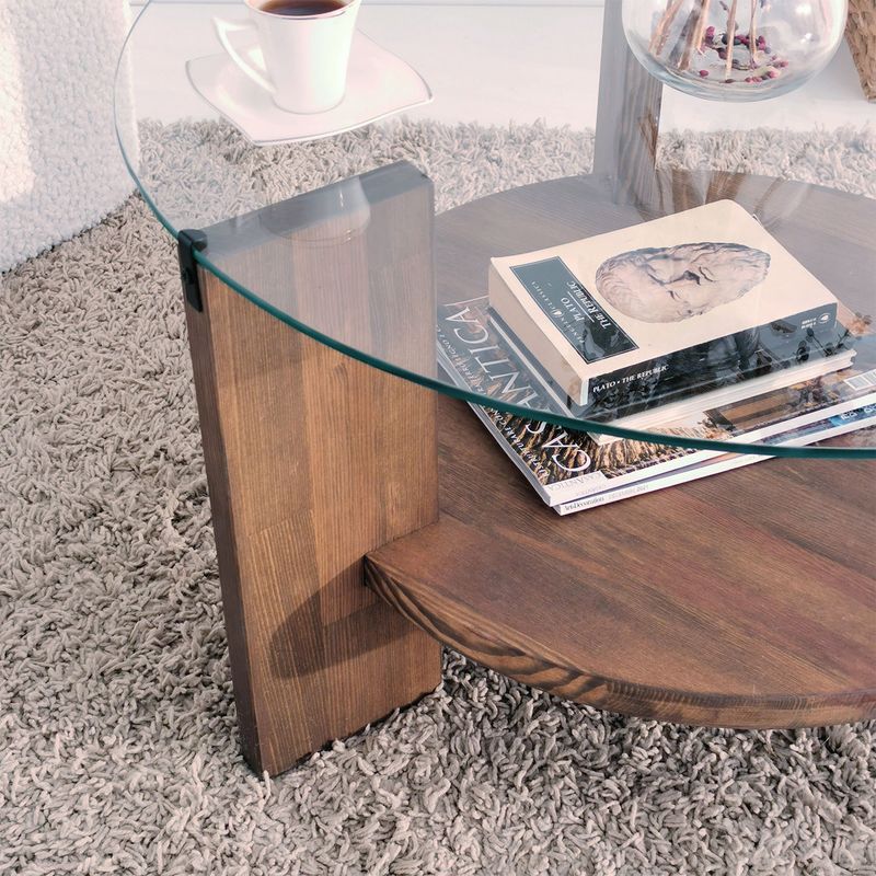 Casa si Gradina - Mobilier - Mese si birouri - Masute de cafea - Masuta de cafea, Hanah Home, lemn masiv si sticla, nuc, 75x75x40 cm - Infinity.ro