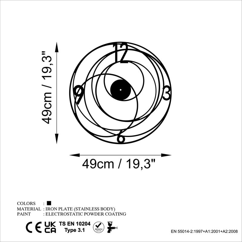 Casa si Gradina - Decoratiuni - Ceasuri - Ceas de perete decorativ, Wallxpert, metal, negru, 49x49 cm, 891TNL2445 - Infinity.ro