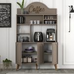 Casa si Gradina - Mobilier - Comode si corpuri - Corpuri bucatarie - Dulap bar cafea, Hanah Home, pal melaminat, atlas nuc, 120x35x202 cm - Infinity.ro