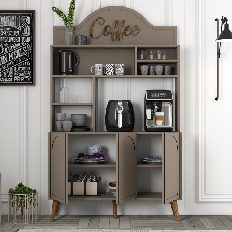 Casa si Gradina - Mobilier - Comode si corpuri - Corpuri bucatarie - Dulap bar cafea, Hanah Home, pal melaminat, atlas nuc, 120x35x202 cm - Infinity.ro