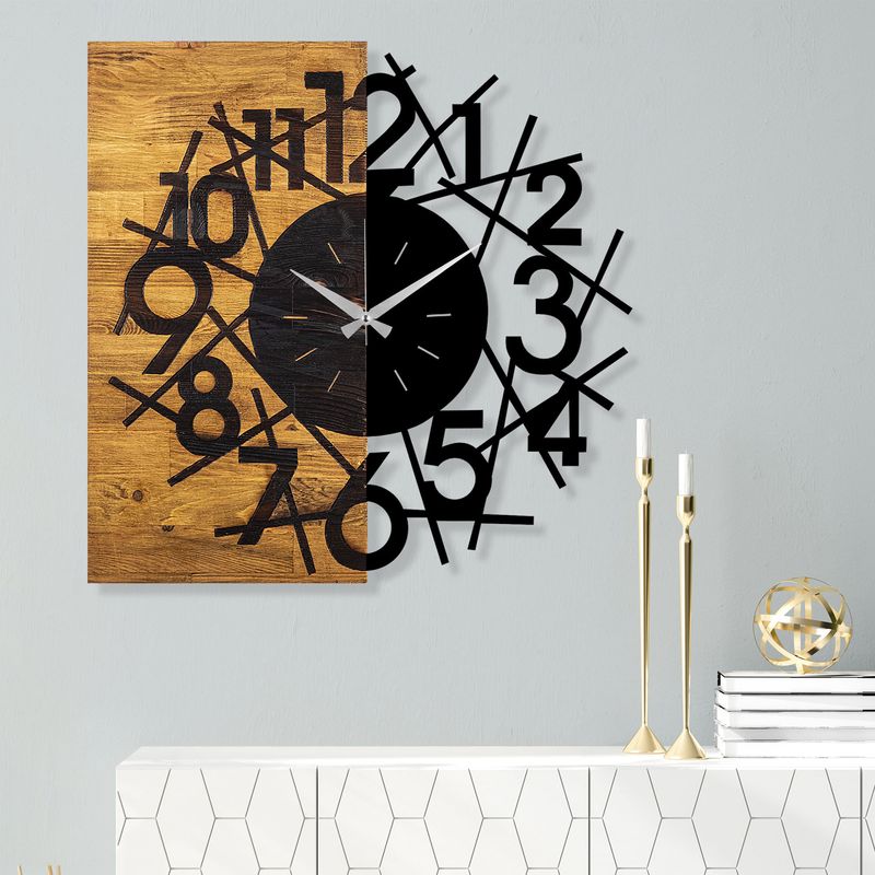 Casa si Gradina - Decoratiuni - Ceasuri - Ceas de perete decorativ, Wallxpert, lemn, nuc si negru, 59x3x58 cm - Infinity.ro