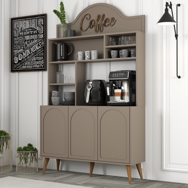 Casa si Gradina - Mobilier - Comode si corpuri - Corpuri bucatarie - Dulap bar cafea, Hanah Home, pal melaminat, atlas nuc, 120x35x202 cm - Infinity.ro