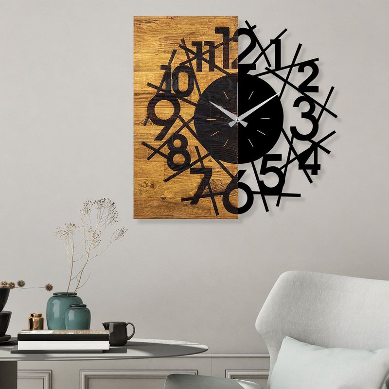 Casa si Gradina - Decoratiuni - Ceasuri - Ceas de perete decorativ, Wallxpert, lemn, nuc si negru, 59x3x58 cm - Infinity.ro
