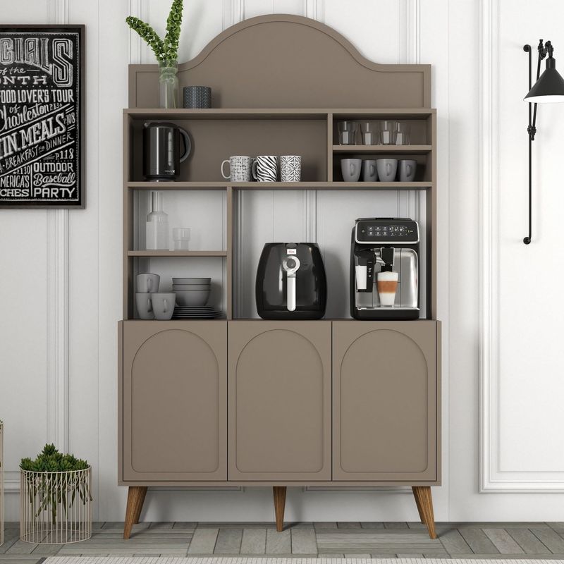 Casa si Gradina - Mobilier - Comode si corpuri - Corpuri bucatarie - Dulap bar cafea, Hanah Home, pal melaminat, atlas nuc, 120x35x202 cm - Infinity.ro