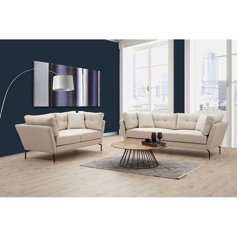 Casa si Gradina - Mobilier - Canapele si coltare - Canapele - Canapea 3 locuri, Hanah Home, lemn fag si pal, crem, 214x90x84 cm - Infinity.ro