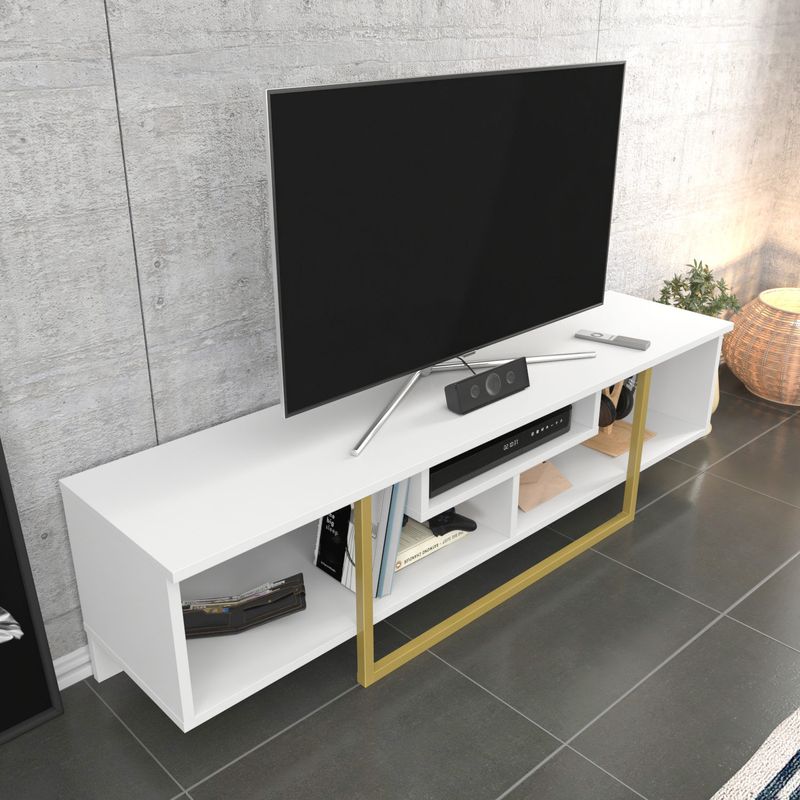 Casa si Gradina - Mobilier - Comode si corpuri - Comode - Comoda tv, Hanah Home, pal melaminat, alb auriu, 150x35.2x40 cm - Infinity.ro