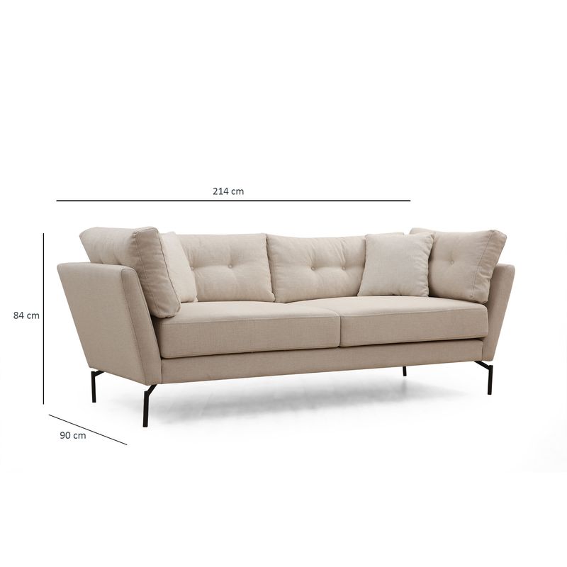 Casa si Gradina - Mobilier - Canapele si coltare - Canapele - Canapea 3 locuri, Hanah Home, lemn fag si pal, crem, 214x90x84 cm - Infinity.ro