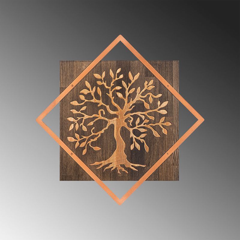 Casa si Gradina - Decoratiuni - Decoratiuni perete - Accesoriu decorativ de perete, Wallxpert, lemn si metal, nuc si cupru, 54x54 cm, 899SKL2252 - Infinity.ro
