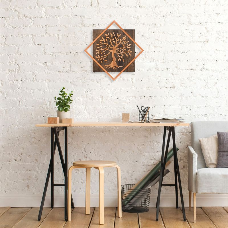 Casa si Gradina - Decoratiuni - Decoratiuni perete - Accesoriu decorativ de perete, Wallxpert, lemn si metal, nuc si cupru, 54x54 cm, 899SKL2252 - Infinity.ro