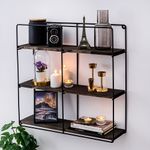 Casa si Gradina - Mobilier - Biblioteci si rafturi - Etajere - Etajera de perete, Hanah Home, lemn de molid si metal, negru si nuc, 60x60x15 cm, 491CRT1111 - Infinity.ro