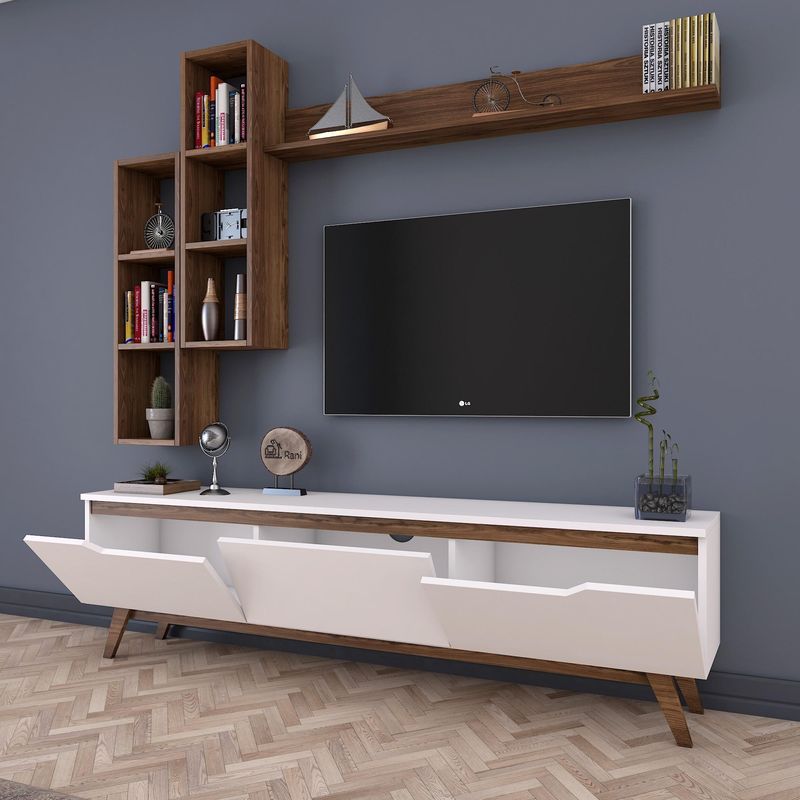 Casa si Gradina - Mobilier - Comode si corpuri - Comode - Comoda tv, Hanah Home, pal melaminat, alb si nuc, 180x48.6x35 cm - Infinity.ro