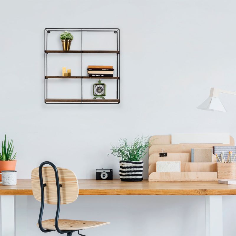 Casa si Gradina - Mobilier - Biblioteci si rafturi - Etajere - Etajera de perete, Hanah Home, lemn de molid si metal, negru si nuc, 60x60x15 cm, 491CRT1111 - Infinity.ro