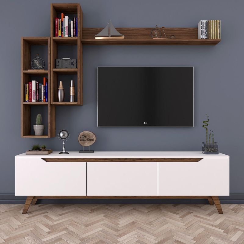 Casa si Gradina - Mobilier - Comode si corpuri - Comode - Comoda tv, Hanah Home, pal melaminat, alb si nuc, 180x48.6x35 cm - Infinity.ro