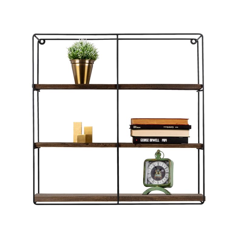 Casa si Gradina - Mobilier - Biblioteci si rafturi - Etajere - Etajera de perete, Hanah Home, lemn de molid si metal, negru si nuc, 60x60x15 cm, 491CRT1111 - Infinity.ro