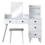 Casa si Gradina - Mobilier - Comode si corpuri - Masute de toaleta - Masa de machiaj, Hanah Home, pal melaminat, alb, 125x93,8x40 cm - Infinity.ro