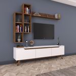 Casa si Gradina - Mobilier - Comode si corpuri - Comode - Comoda tv, Hanah Home, pal melaminat, alb si nuc, 180x48.6x35 cm - Infinity.ro
