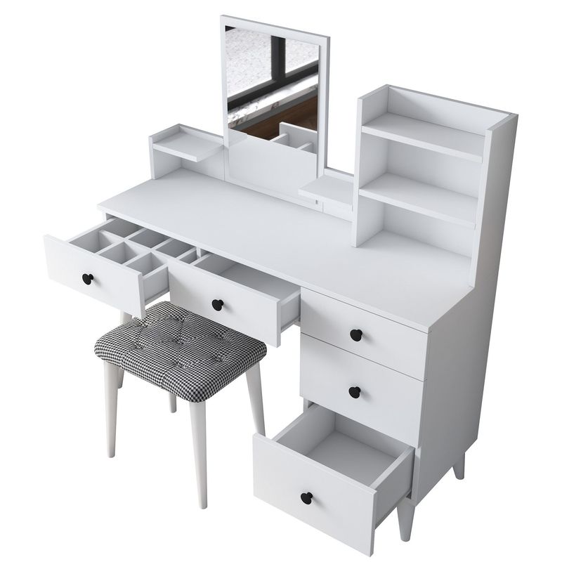 Casa si Gradina - Mobilier - Comode si corpuri - Masute de toaleta - Masa de machiaj, Hanah Home, pal melaminat, alb, 125x93,8x40 cm - Infinity.ro