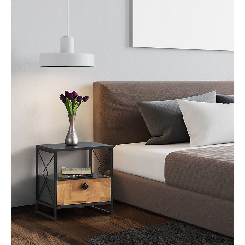Casa si Gradina - Mobilier - Comode si corpuri - Noptiere - Noptiera, Hanah Home, pal melaminat, antracit, 45x41x50 cm - Infinity.ro