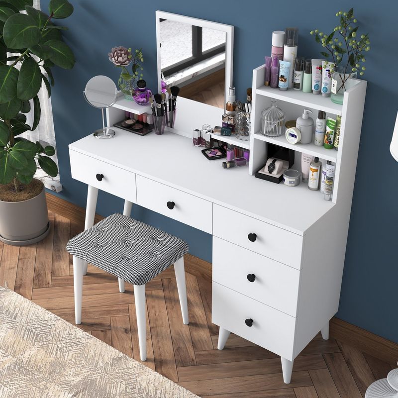 Casa si Gradina - Mobilier - Comode si corpuri - Masute de toaleta - Masa de machiaj, Hanah Home, pal melaminat, alb, 125x93,8x40 cm - Infinity.ro