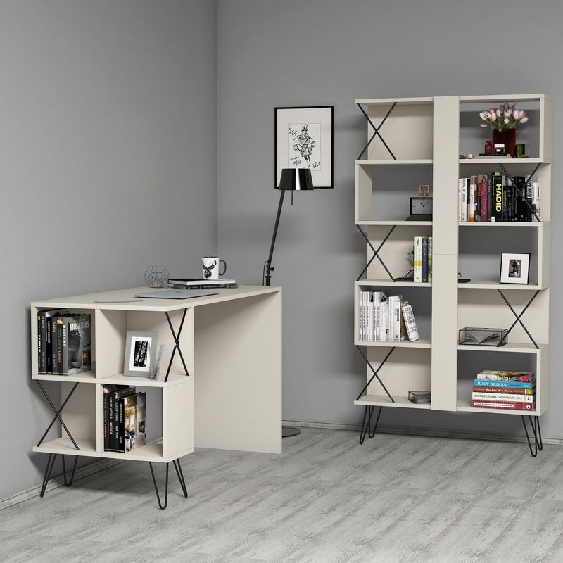 Casa si Gradina - Mobilier - Mese si birouri - Birouri - Birou cu rafturi, Hanah Home, pal melaminat, crem si negru, 120x60x78.8 cm, 845HCT3828 - Infinity.ro
