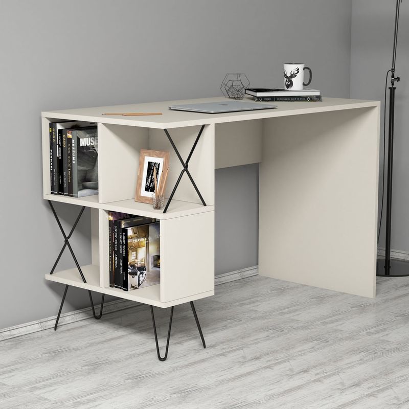 Casa si Gradina - Mobilier - Mese si birouri - Birouri - Birou cu rafturi, Hanah Home, pal melaminat, crem si negru, 120x60x78.8 cm, 845HCT3828 - Infinity.ro