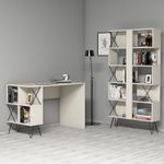 Casa si Gradina - Mobilier - Mese si birouri - Birouri - Birou cu rafturi, Hanah Home, pal melaminat, crem si negru, 120x60x78.8 cm, 845HCT3828 - Infinity.ro