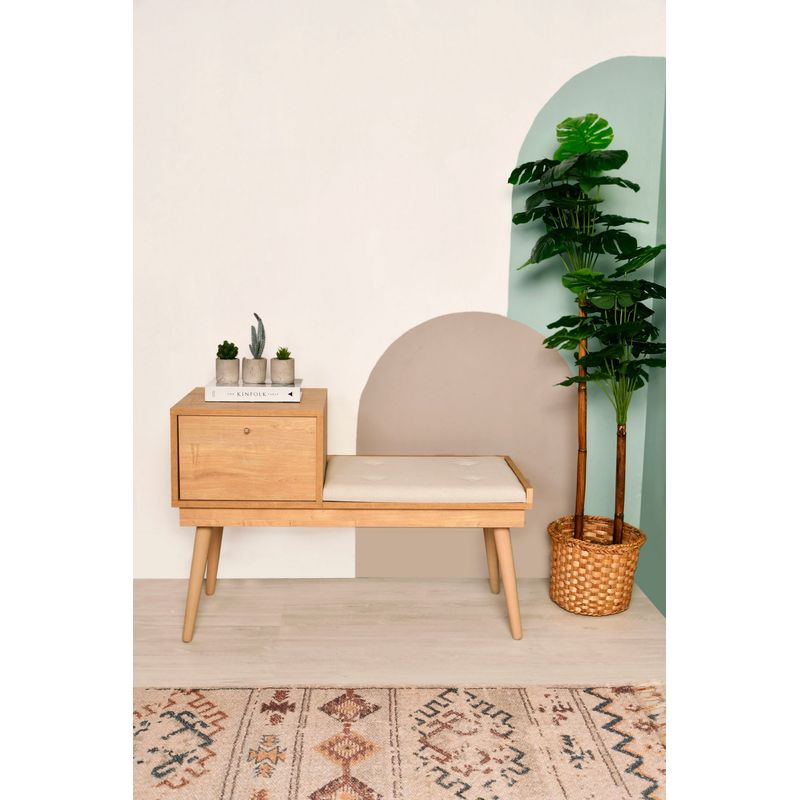 Casa si Gradina - Mobilier - Canapele si coltare - Banchete - Banca, Hanah Home, lemn de carpen, stofa in, stejar crem, 105x40x45 cm - Infinity.ro