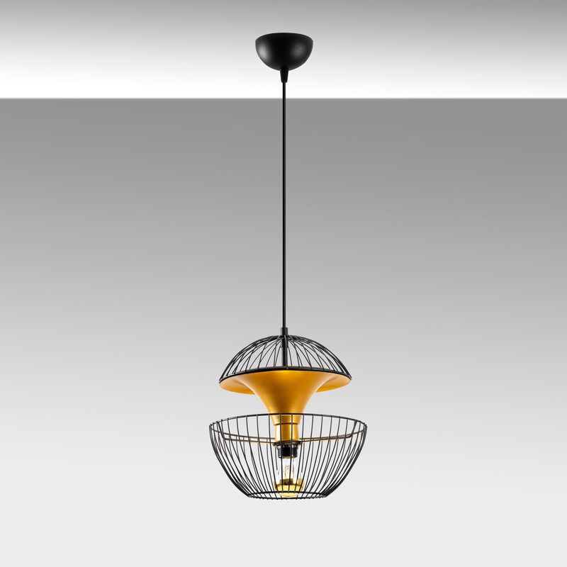 Casa si Gradina - Corpuri si surse de iluminat - Lustre si pendule - Lustra, Opviq, metal, negru auriu, 30x30x45-135 cm, inaltime reglabila - Infinity.ro