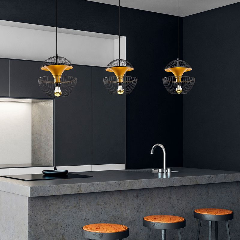 Casa si Gradina - Corpuri si surse de iluminat - Lustre si pendule - Lustra, Opviq, metal, negru auriu, 30x30x45-135 cm, inaltime reglabila - Infinity.ro