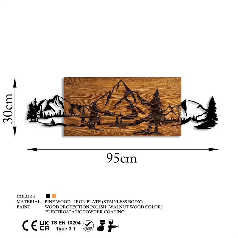 Casa si Gradina - Decoratiuni - Decoratiuni perete - Accesoriu decorativ de perete, Wallxpert, lemn si metal, nuc si negru, 93x29 cm - Infinity.ro