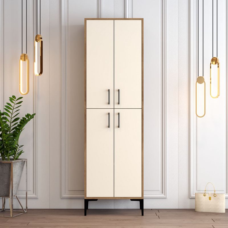 Casa si Gradina - Mobilier - Dulapuri si sifoniere - Dulapuri pantofi - Dulap pantofi, Hanah Home, pal melaminat, nuc crem, 60x35x200 cm - Infinity.ro