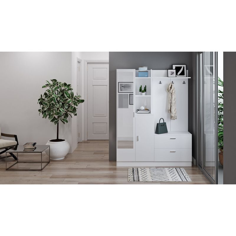 Casa si Gradina - Mobilier - Organizare si depozitare - Cuiere - Cuier, Hanah Home, pal melaminat, alb, 140x36.8x181.8 cm - Infinity.ro