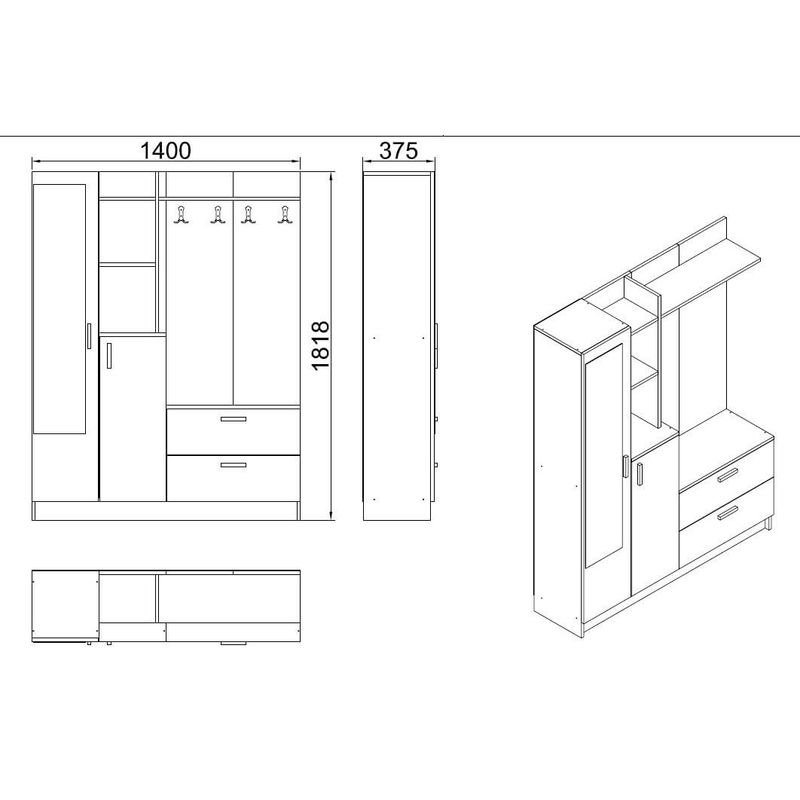 Casa si Gradina - Mobilier - Organizare si depozitare - Cuiere - Cuier, Hanah Home, pal melaminat, alb, 140x36.8x181.8 cm - Infinity.ro