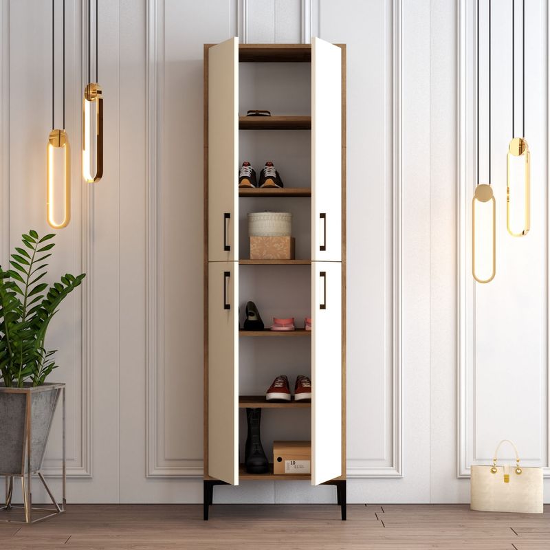 Casa si Gradina - Mobilier - Dulapuri si sifoniere - Dulapuri pantofi - Dulap pantofi, Hanah Home, pal melaminat, nuc crem, 60x35x200 cm - Infinity.ro