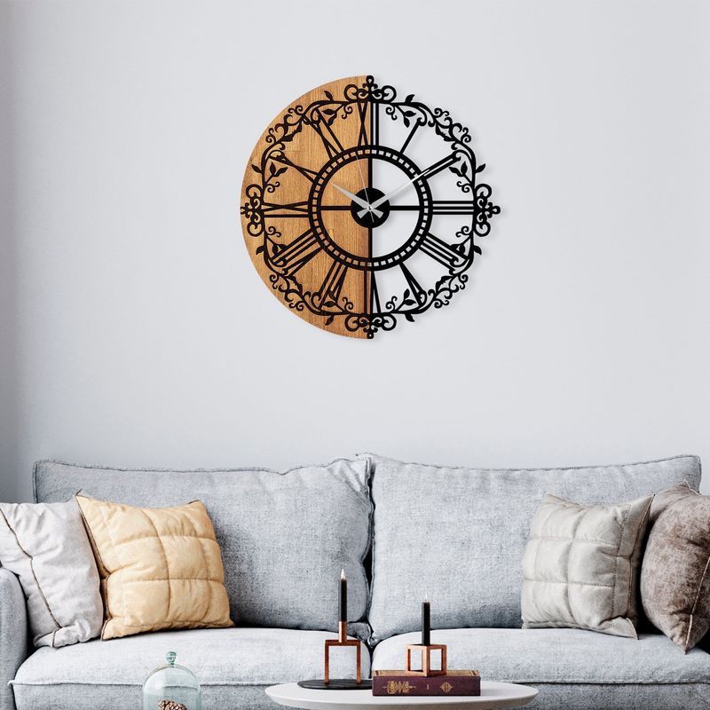 Casa si Gradina - Decoratiuni - Ceasuri - Ceas de perete decorativ, Wallxpert, lemn, nuc si negru, diametru 56 cm, 539TNL1163 - Infinity.ro
