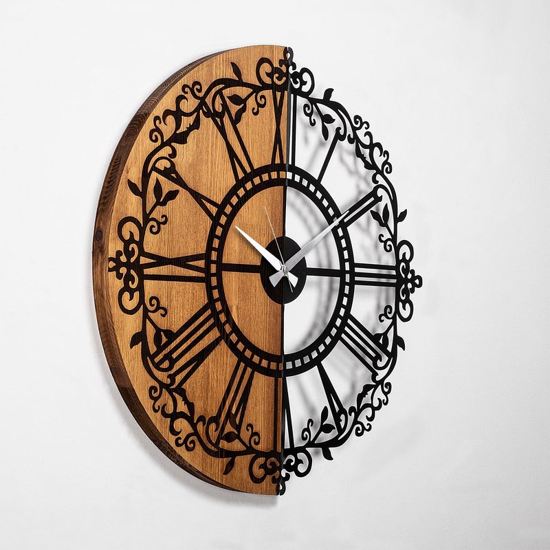 Casa si Gradina - Decoratiuni - Ceasuri - Ceas de perete decorativ, Wallxpert, lemn, nuc si negru, diametru 56 cm, 539TNL1163 - Infinity.ro
