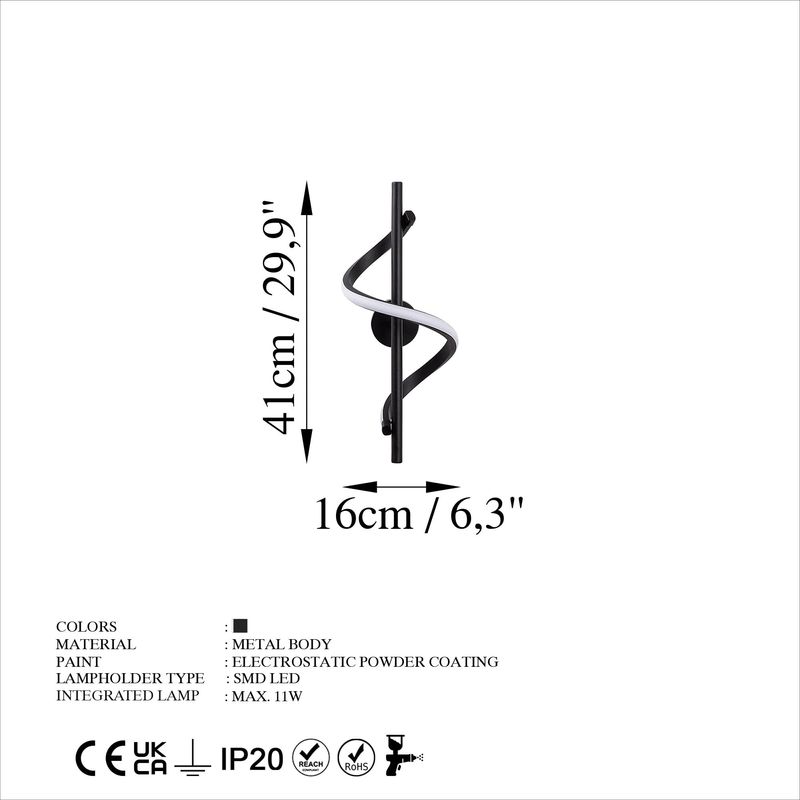 Casa si Gradina - Corpuri si surse de iluminat - Plafoniere, aplice si spoturi - Aplica, Opviq, metal, negru, 16x25x41 cm, led 11w 3000k - Infinity.ro