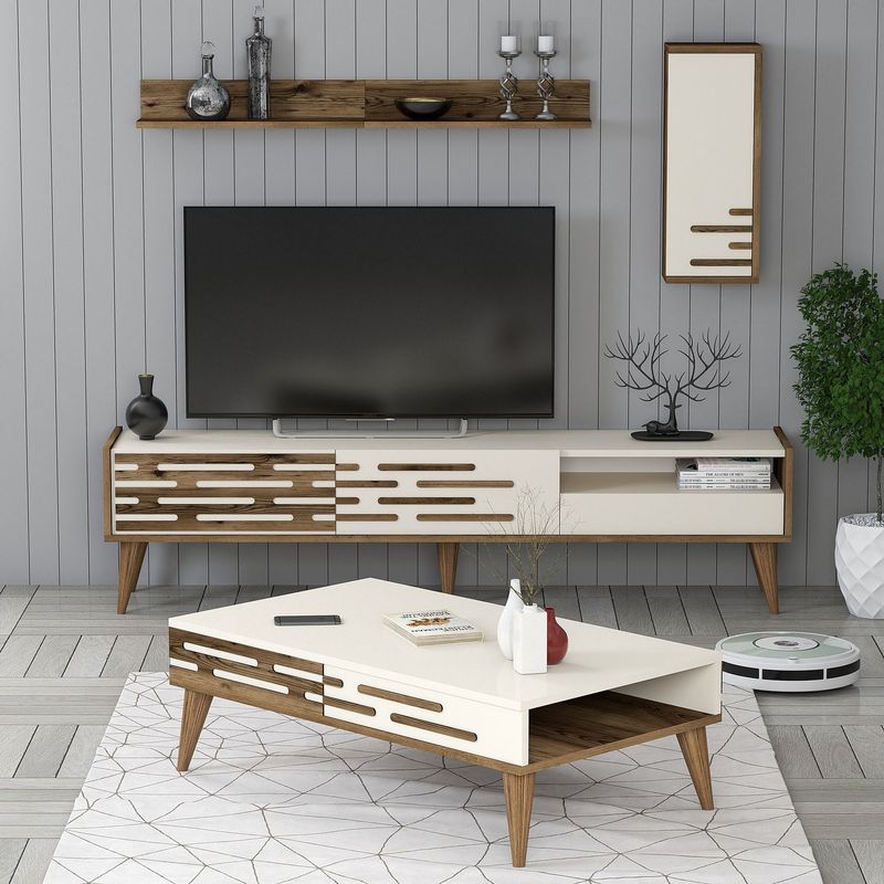 Casa si Gradina - Mobilier - Seturi de mobilier - Seturi living - Set mobilier living, Hanah Home, pal melaminat, nuc, crem, 845HCT5367 - Infinity.ro
