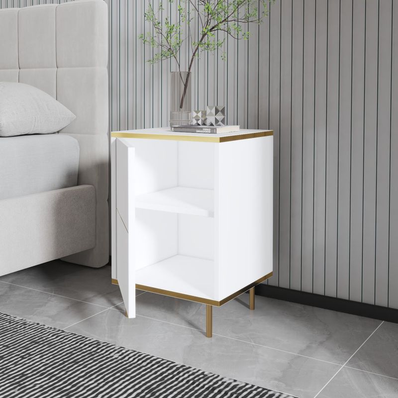 Casa si Gradina - Mobilier - Comode si corpuri - Noptiere - Noptiera, Hanah Home, pal melaminat, alb auriu, 40x35x60 cm - Infinity.ro