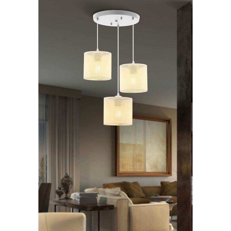 Casa si Gradina - Corpuri si surse de iluminat - Lustre si pendule - Candelabru, Opviq, metal, alb, 32x32x14 cm, 3 capace bumbac - Infinity.ro