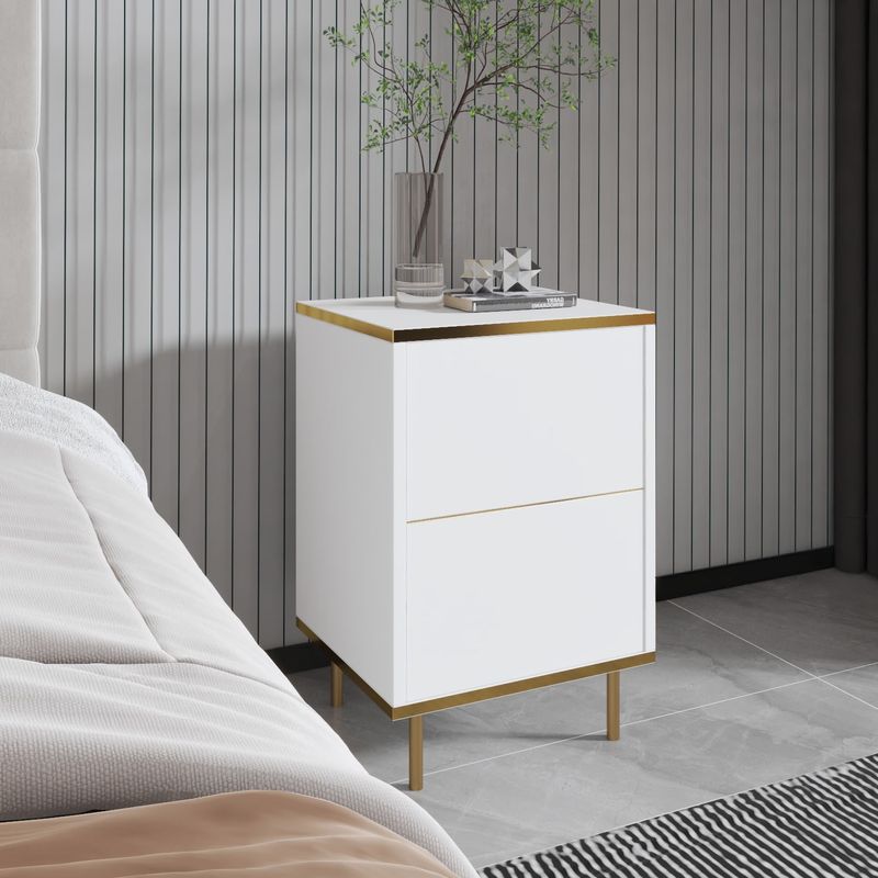 Casa si Gradina - Mobilier - Comode si corpuri - Noptiere - Noptiera, Hanah Home, pal melaminat, alb auriu, 40x35x60 cm - Infinity.ro