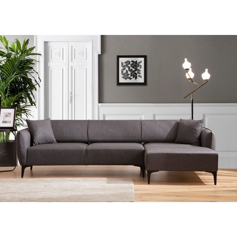 Casa si Gradina - Mobilier - Canapele si coltare - Coltare - Coltar, Hanah Home, lemn de fag si pal, gri inchis, 270x140x95 cm - Infinity.ro